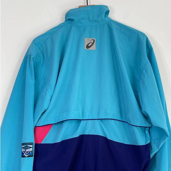 Vintage ASICS Women's Mesh Full Zip Teal Blue Windbreaker Jacket Size Medium 90s - Picture 6 of 10